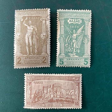 Griekenland 1896 - De 3 hoogste waardes van de reeks, Postzegels en Munten, Gestempeld