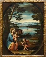 Italiaanse school (XVII) - Madonna con Bambino e San, Antiek en Kunst, Kunst | Schilderijen | Klassiek