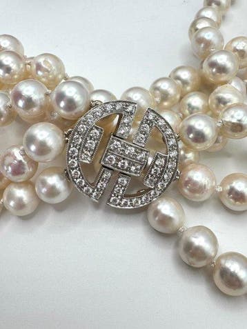Collier - 18 carats Or blanc - Perle Akoya, Diamants, Nieuw