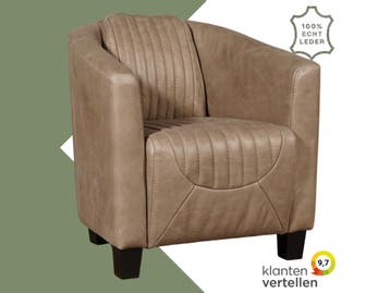 Leren fauteuil Press Special - Vintage Taupe (taupe/bruin), Huis en Inrichting, Nieuw, Ophalen of Verzenden, Eigentijds, Klassiek, Retro, Romantisch, Vintage