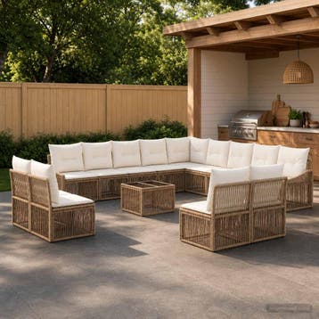 vidaXL Tuinbank Set 14 st Beige poly rattan, Verzenden, Nieuw