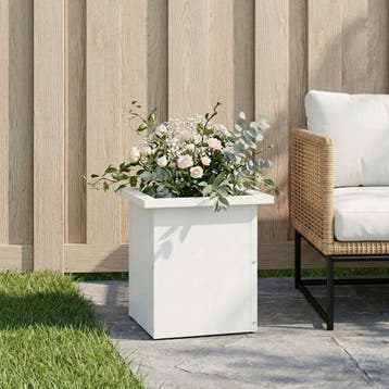 vidaXL Tuinplantenbak met led Wit 30 x 30 x 30 cm Staal, Verzenden, Nieuw