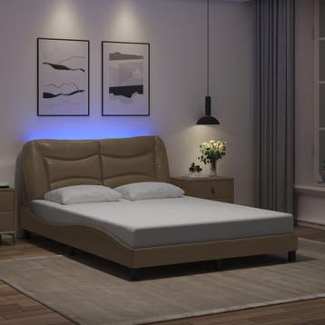 vidaXL Bedframe met LED zonder matras Hvar cappuccino, Verzenden, Nieuw