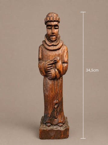 Statue, Franciscus van Assisi - 34.5 cm - Bois, Antiek en Kunst