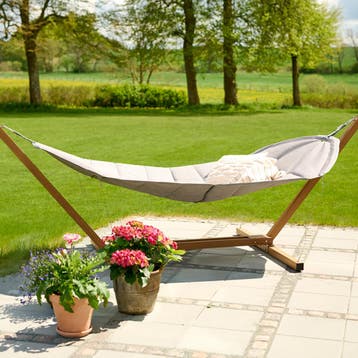 Hangmat grijs | met houten standaard, Tuin en Terras, Verzenden, Nieuw