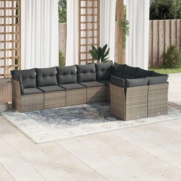 vidaXL 9-delige Loungeset met kussens poly rattan grijs, Verzenden, Nieuw, Loungeset