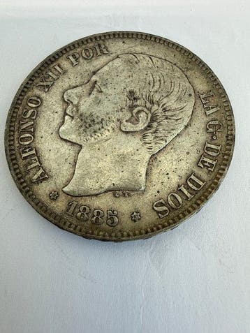 Spanje. Alfonso XII. 5 Pesetas 1885 *87 (Zonder