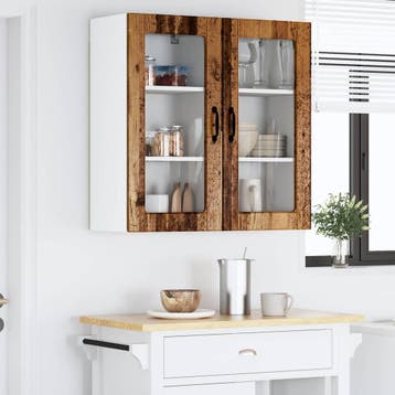 vidaXL Wandglas Kasten LUCCA 2 st Oud hout Bewerkt hout, Verzenden