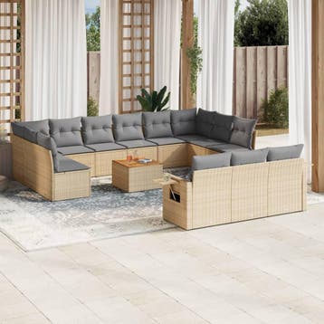 vidaXL 14-delige Loungeset met kussens poly rattan gemengd, Verzenden, Nieuw, Loungeset