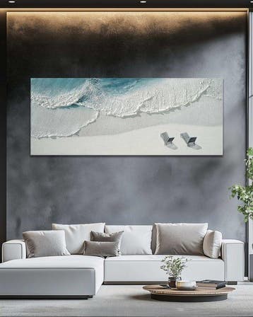 Clelia - Two Chairs at the Shore, Antiquités & Art, Art | Peinture | Moderne
