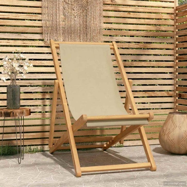 vidaXL Zonstoel Beige Massief Teakhout, Tuin en Terras, Tuinstoelen, Nieuw, Verzenden