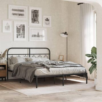 vidaXL Bedframe met hoofdbord metaal zwart 140x200 cm, Verzenden, Nieuw