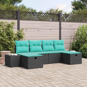 vidaXL Tuinbank Set 6 st Zwart poly rattan, Verzenden, Nieuw