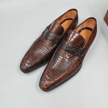 Enzo Bonafè Crocodile-UK12- Pennyloafers-Patina - Loafers -, Nieuw