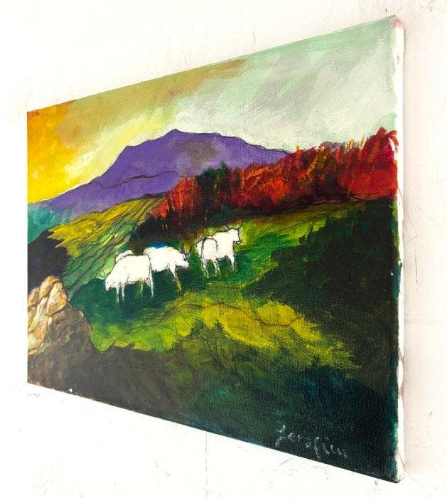 Pio Serafini (1951) - Mucche, Antiquités & Art, Art | Peinture | Moderne