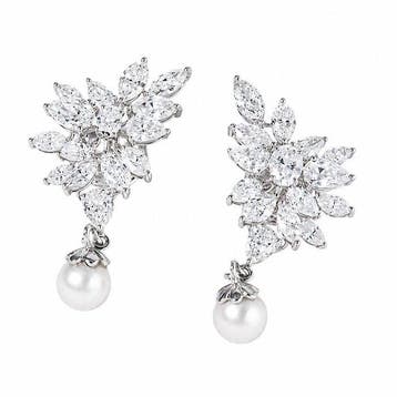 Hangoorbellen - 14 karaat Witgoud - 7.18ct. tw. Parel -