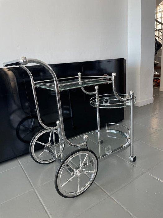 Serveerwagen - Chroom - Drie-etages serveertrolley, Antiek en Kunst, Kunst | Designobjecten