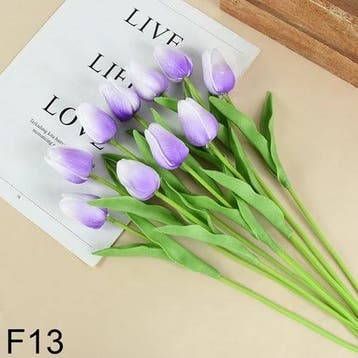 Tulpen Lila Wit Real Touch Foam 33 cm Bundel ca. 10 stuks, Huis en Inrichting, Woonaccessoires | Kunstplanten en Kunstbloemen