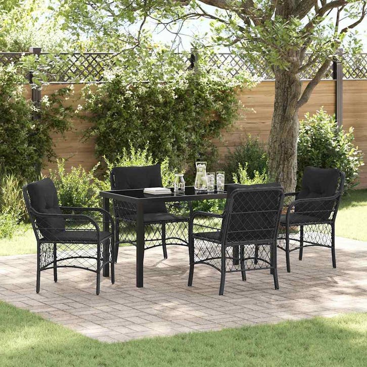 vidaXL Tuin Eettafel Set 5 st Zwart poly rattan, Tuin en Terras, Tuinsets en Loungesets, Nieuw, Verzenden