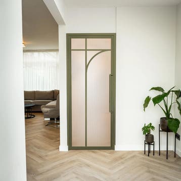 Stalen Binnendeur - Olijfgroen - 5 Vlaks rond - Kanaalglas, Minder dan 80 cm, Binnendeur, Nieuw, Metaal