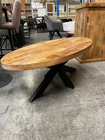 Salontafel mangohout ovaal + metalen onderstel (nieuw), Nieuw, Overige houtsoorten