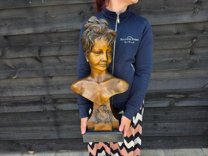 Statue, XL Art Nouveau Lady Bust - LYS - 60 cm - Bronze,, Antiquités & Art, Curiosités & Brocante