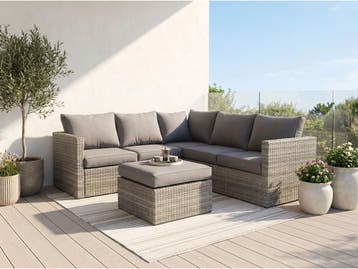 Veiling - Loungeset 3-delig - Lichtbruin wicker + grijze kus, Tuin en Terras, Tuinsets en Loungesets, Nieuw