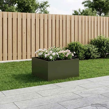 vidaXL Plantenbak Olijfgroen 80 x 80 x 40 cm Koudgewalst, Tuin en Terras, Bloempotten, Verzenden, Nieuw