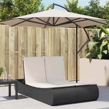 vidaXL Ligbed 2-persoons met kussens poly rattan zwart, Verzenden