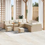 vidaXL Tuinbank Set met kussen 13 pcs Beige poly rattan, Verzenden, Nieuw