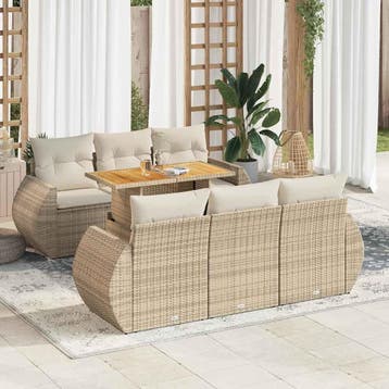 vidaXL 7-delige Loungeset met kussens poly rattan beige, Verzenden, Nieuw, Loungeset