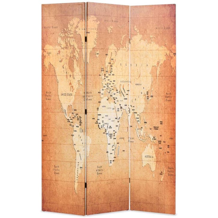 vidaXL Kamerscherm inklapbaar wereldkaart 120x170 cm geel, Huis en Inrichting, Woonaccessoires | Overige, Nieuw, Verzenden