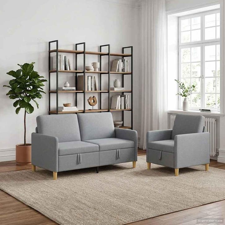 vidaXL Sofa Set Met Opslag 2 pcs Lichtgrijs Polyester, Huis en Inrichting, Zetels | Zetels, Nieuw, Verzenden