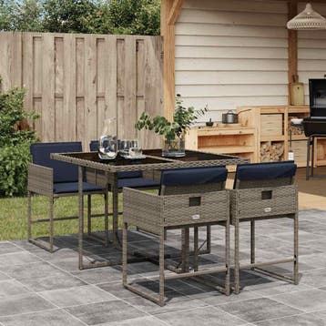 vidaXL 5-delige tuinset met kussens, grijs polyrotan, Tuin en Terras, Tuinsets en Loungesets, Verzenden, Nieuw, Tuinset