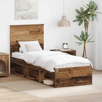 vidaXL Bedframe met hoofdeinde Oudhout 75 x 190 cm Massief, Verzenden