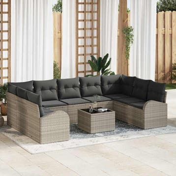 vidaXL Bankstel 10 st Lichtgrijs [Synthetisch]: Poly Riet, Tuin en Terras, Verzenden, Nieuw
