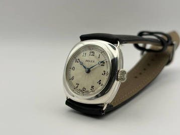 Rolex - Vintage Solid Silver Case trench style watch c.