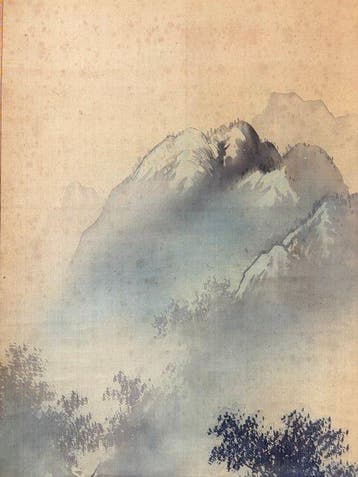 Japanse inktlandschap – hangende rol – Mistige bergen, bos,