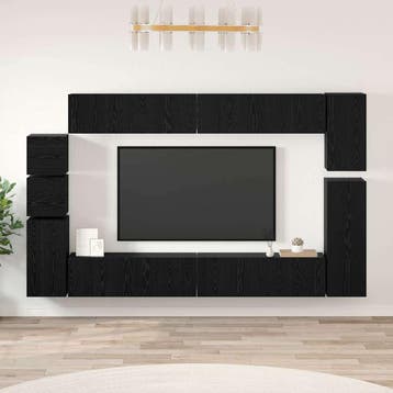 vidaXL Tv-meubelset 9 st Zwart Eiken Bewerkt hout, Verzenden