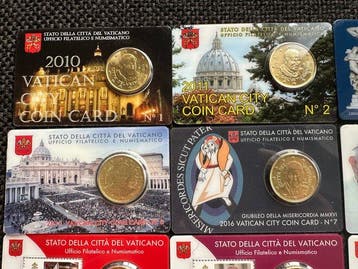 Vaticaan. 50 Cents 2010/2019 (22 coincards) (Zonder