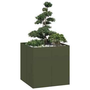 vidaXL Plantenbak 80x80x80 cm staal olijfgroen, Verzenden