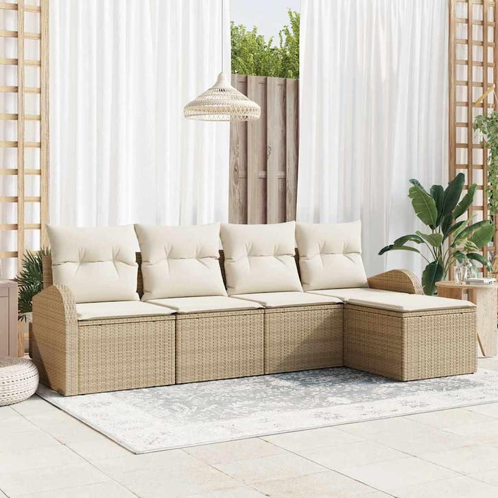 vidaXL Tuinbank Set Beige poly rattan, Jardin & Terrasse, Ensembles de jardin, Envoi