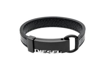 Diesel Step Up - Heren Armband - Zwart Leer met Logo - 21 cm, Verzenden