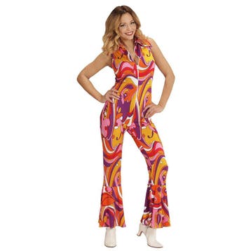 Disco 70S Jumpsuit Gekleurd Dames, Kleding | Dames, Carnavalskleding en Feestkleding, Verzenden, Nieuw