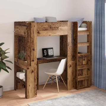 vidaXL Stapelbedframe met Bureau Oudhout 75 x 190 cm Bewerkt, Verzenden, Nieuw