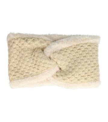 Haarband Twist 12cm – Teddy 10% Wol – Gebreide Stof – Beige