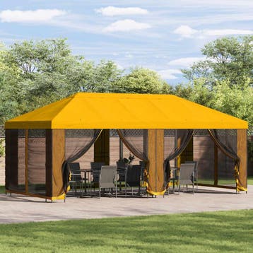 vidaXL Tuin gazebo met zijwanden 6 x 3 m Geel Polyester en, Tuin en Terras, Partytenten, Verzenden, Nieuw