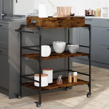 vidaXL Keukentrolley 81,5x41x92,5 cm bewerkt hout gerookt, Huis en Inrichting, Verzenden, Nieuw