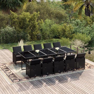 vidaXL 11-delige Tuinset met kussens poly rattan zwart, Tuin en Terras, Tuinsets en Loungesets, Verzenden, Nieuw, Tuinset