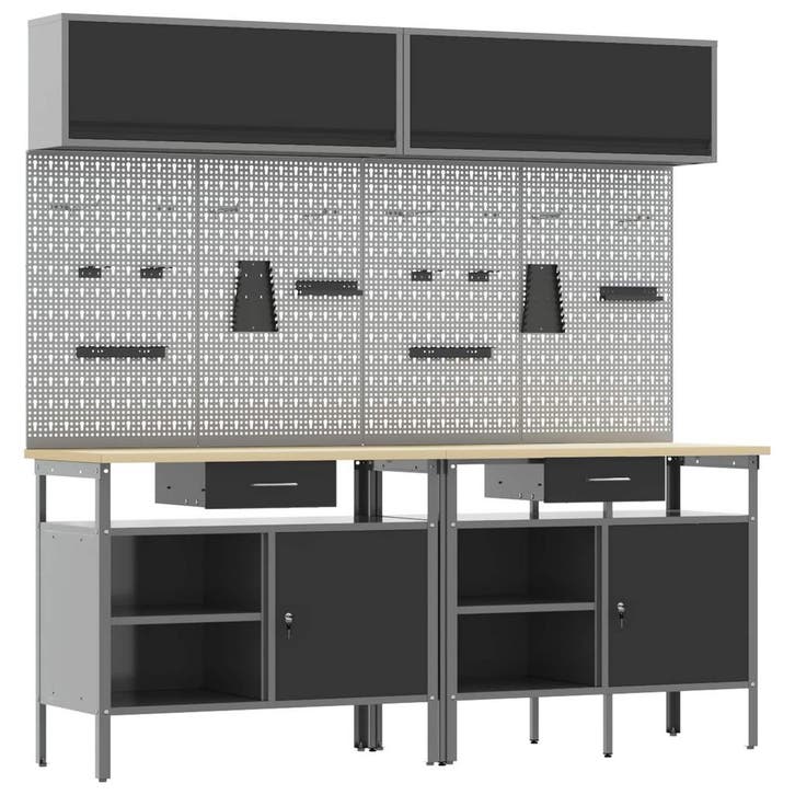 vidaXL Werkbankset met lade 8 pcs Zwart en Grijs, Bricolage & Construction, Établis, Envoi